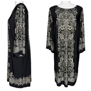 Sandra Darren Dress L Shift Knee Length Black Stretch Flare Sleeve Career Office